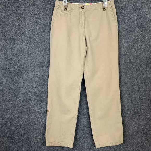 Boden Khaki Pants Women 6R Straight Leg Roll Tab Hem Cotton Blend - Picture 1 of 15